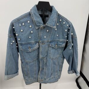 Forever 21 Blue Denim Jacket with Pearl Details